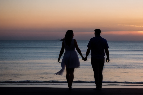 Couple holding hands at sunset