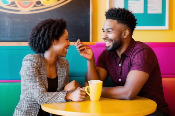 Casal conversando em um café