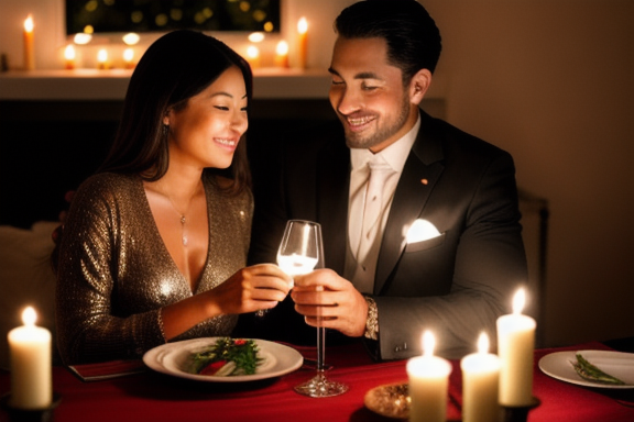 Casal desfrutando de um jantar aconchegante em casa